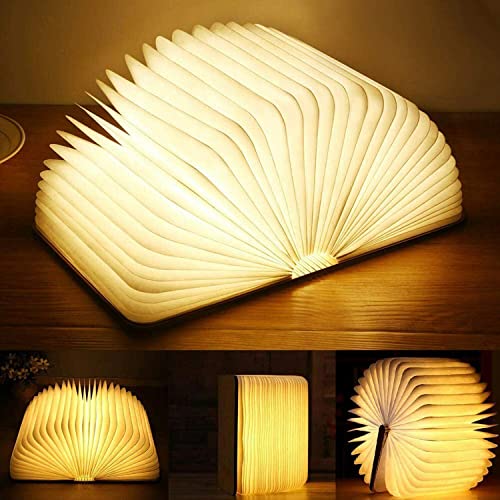 SanBouSi LED Buchlampe 360° Faltbare Holz LED Buch Licht USB Aufladbare Buchlampen Aurora Lampe Buch, Dekorative Lampen Nachtlicht Schreibtischlampe Geschenke für Kinder