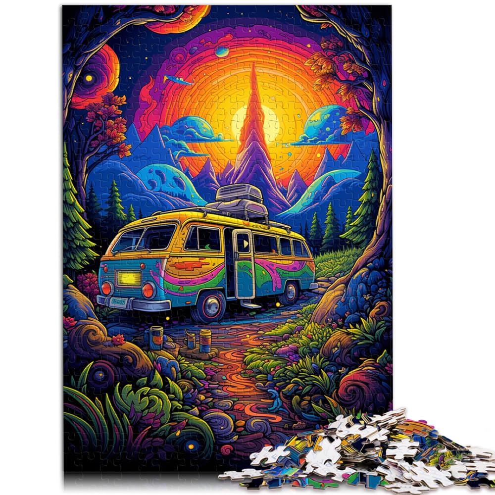 Puzzlespiele Bunte Landschaft zum Camping Puzzles für Erwachsene 1000 Teile Holzpuzzle zum Stressabbau Schwierige Herausforderung 1000 Teile (50 x 75 cm)