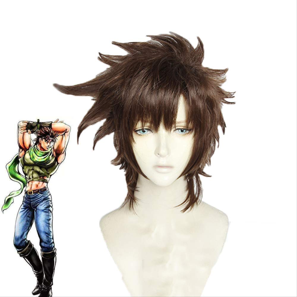 LINLINCD-Anime Coer Wig. JoJo' s Bizarre Adventure Joseph Joestar Perücken Cosplay Kostüm Kurze braune synthetische Haarperücke for Halloween-Party-Karneval