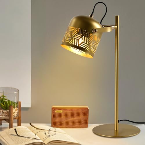 LQWELL® LED Tischlampe, Retro Palaststil Tischleuchte, E27 Nachttischlampe, Metall Schreibtischlampe Esstischlampe für Schlafzimmer Esszimmer Bibliothek Museum Studio Büro Bar Geschäft Dekor