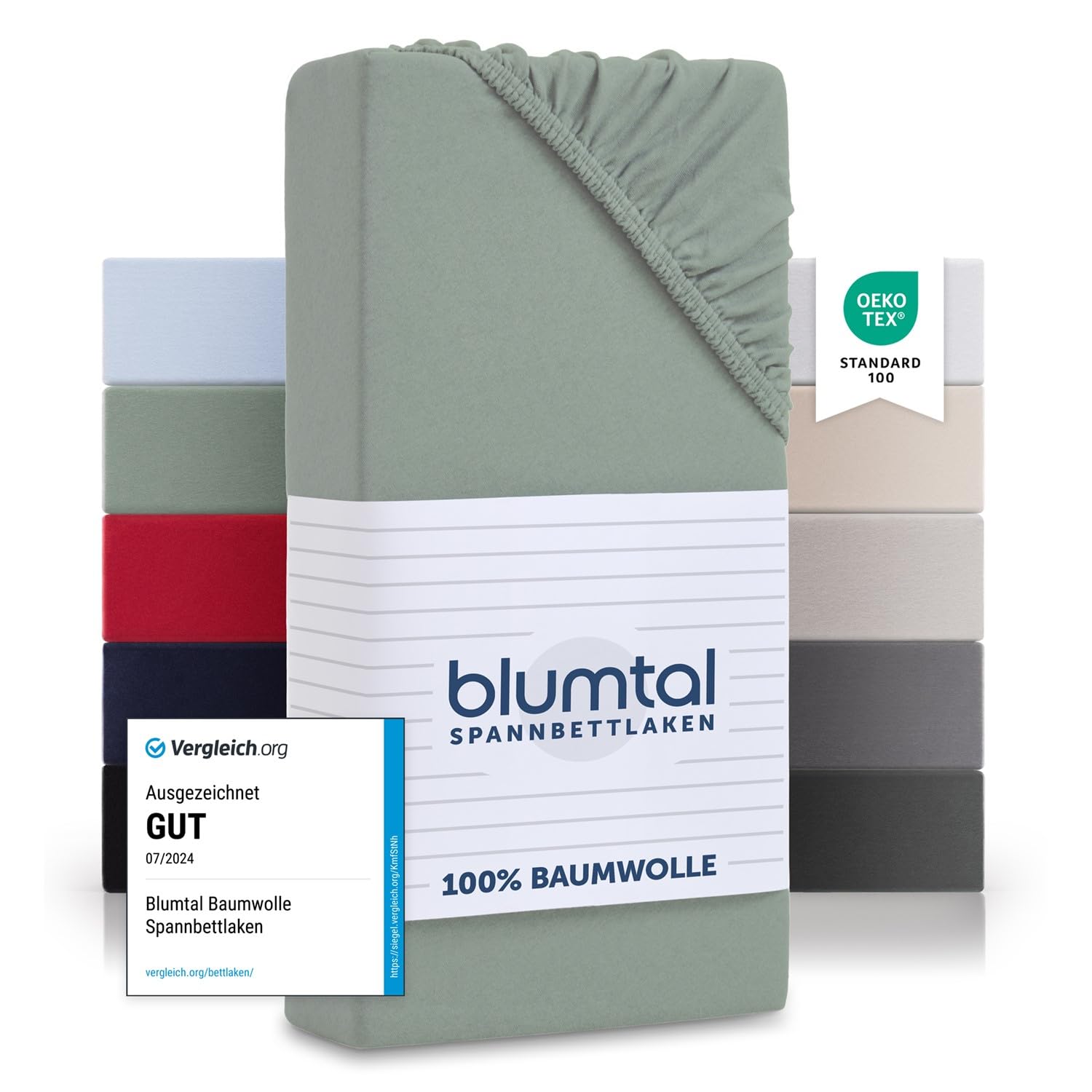 Blumtal® Basics Spannbettlaken 200x220cm Jersey - Bettbezug 200x220 cm aus 100% Baumwolle - Oeko-TEX zertifiziertes Spannbetttuch 200x220cm - 200x220 Spannbettlaken - Bettbezug - Summergreen - Grün