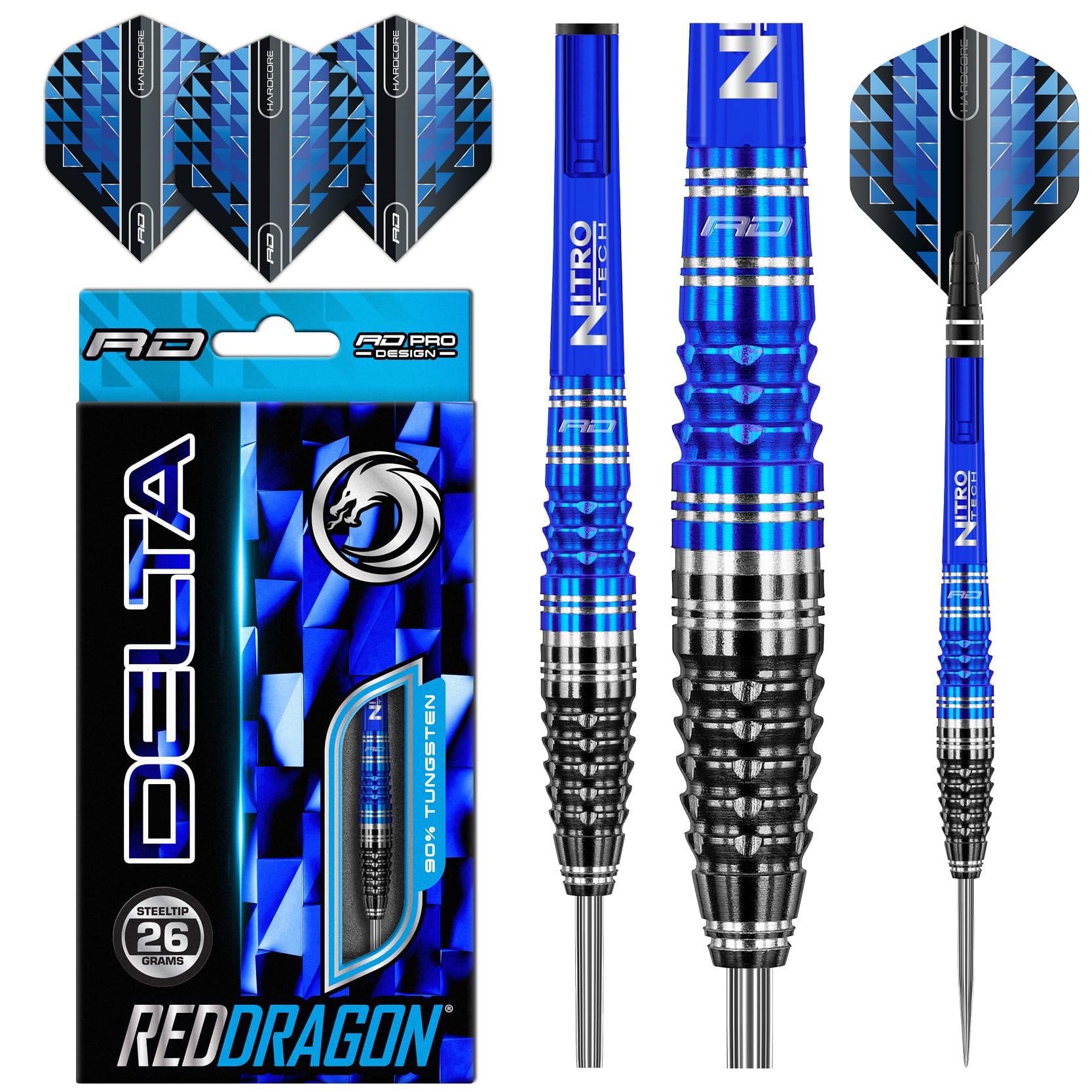 RED DRAGON Delta 1: 26g Tungsten Darts mit Flights und Schäfte