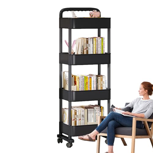 Mobiler Bücherwagen, mobiler Bücherregalwagen, wiederverwendbarer Rollwagen, bewegliches Bücherregal für Küche, Schlafzimmer, Wohnzimmer und Waschküche