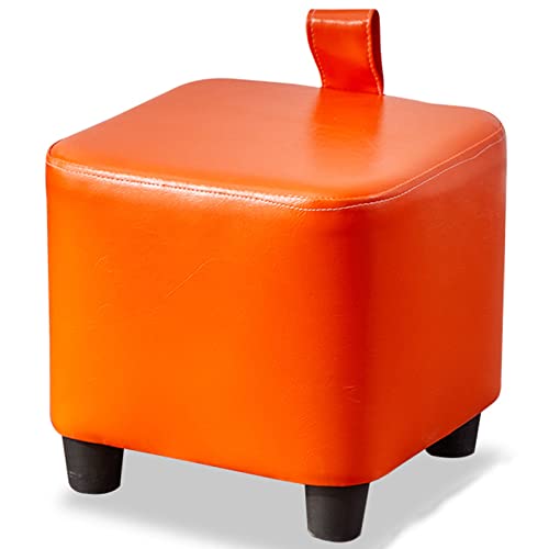 Quadratische Fußstütze mit Griffdesign, tragbarer gepolsterter Leder-Fußhocker für Wohnzimmer und Schlafzimmer, Weißgrau, 27,9 x 27,9 x 29,9 cm (Orange 27,9 x 27,9 x 25,9 cm)