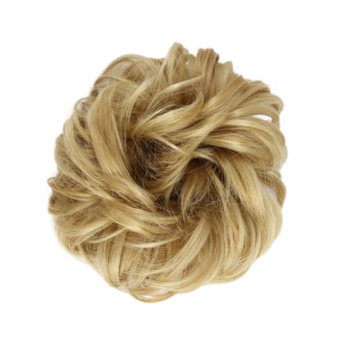 Haarteil Haargummi Synthetischer Haarknoten, unordentlicher Chignon, Pferdeschwanz, Haarverlängerung, elastisches Gummiband, Haargummis for Frauen, blond, braun, gewellter Dutt Haarverlängerung(Q-22H2