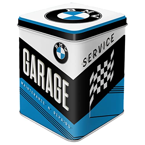 Nostalgic-Art 31307 Retro Teedose BMW – Garage – Geschenk-Idee für Auto Zubehör Fans, Aufbewahrung für losen Tee und Teebeutel, Vintage Design, 100 g