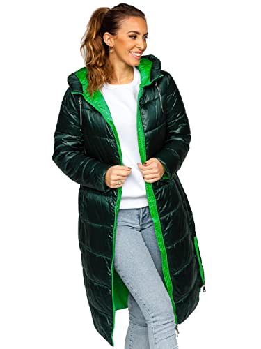 BOLF Damen Winterjacke Parka Wintermantel Lange Daunenjacke Steppjacke mit Kunstfell Kapuze Puffermantel Sportjacke Warm Gefüttert Freizeit Outdoor Casual Style J9063 Grün S [D4D]