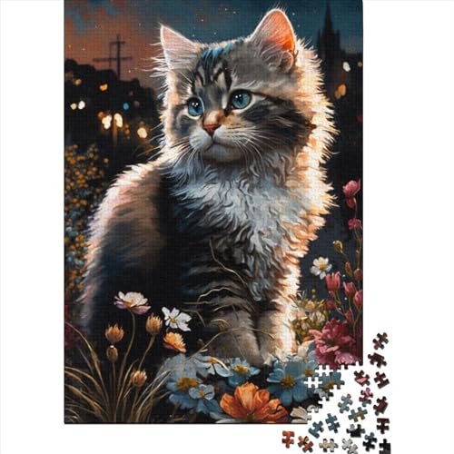 Niedliches Katzen-Holzpuzzle für Erwachsene und Jugendliche von Erwachsenenpuzzles mit 1000 Teilen, Lernspiele, Heimdekorationspuzzle (Größe 29,53 x 19,69 Zoll)