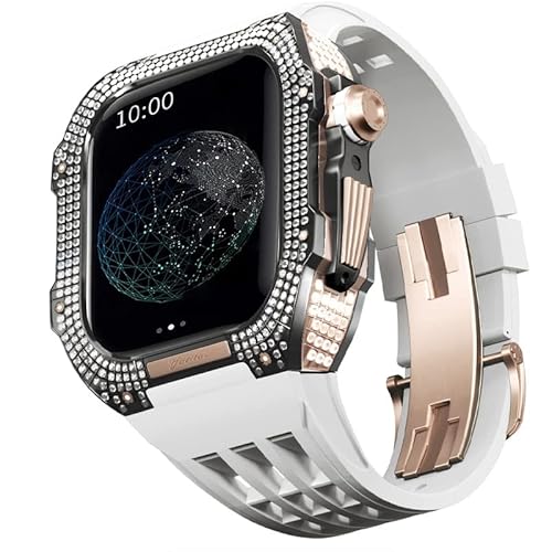 TONECY Uhren-Modifikationsset für Apple Watch 6 5 4 SE 44 mm Titangehäuse + Viton-Armband, Luxus-Gehäuse und Armband-Modifikationsset (Farbe: Weiß 7, Größe: 44 mm)