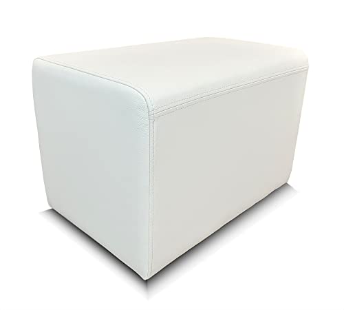 Quattro Meble Weißes Echtleder Hocker 60x40x40cm Sitzhocker Rindsleder Sitzwürfel Fußhocker Polsterhocker Echt Leder Puff Farbe Pure White