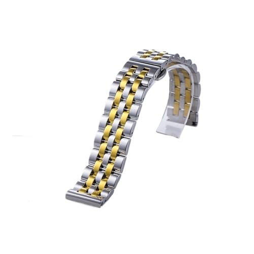 THBGTCNQ Flaches, gebogenes Endband, geeignet for herkömmliche 18–26 mm Uhrenarmbänder aus Edelstahl, Ersatzband(Silver Gold,20mm)