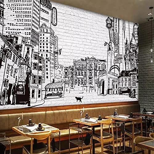 XLMING Schwarz Und Weiß Stadt Architektur Wandkunst Restaurant Bar Ktv 3D Tapete Home Dekoration Wohnzimmer Sofa Schlafzimmer Tv Hintergrund Wand-200cm×140cm