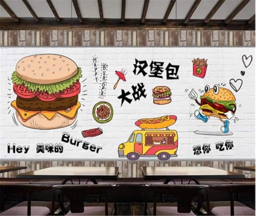 Burger Pommes Frites Fast Food Imbiss 3D Tapete Poster Restaurant Schlafzimmer Wohnzimmer Sofa TV Dekorative Wand-430cm×300cm