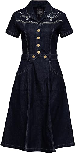 Queen Kerosin Damen Jeanskleid | Denim Kleid | Western | Vintage | Swingkleid | 50S | Rockabilly