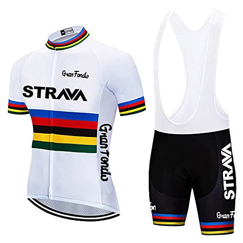 Fahrradtrikot für Herren, Set mit Trägerhose, Sommer-Mountainbike-Anzug, UV-Schutz, Weiß, Größe L