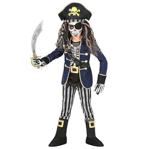 "PIRATE CAPTAIN SKELETON" (coat with shirt, belt & sword sash, pants with boot covers, hat with bandana) - (116 cm / 4-5 Years)