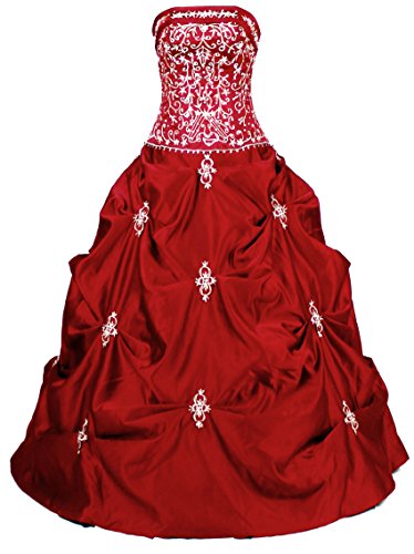 Zorayi Damen Trägerlos Stickerei Satin Formale Abendkleid Ballkleid Hochzeits Brautkleider Rot Größe 60