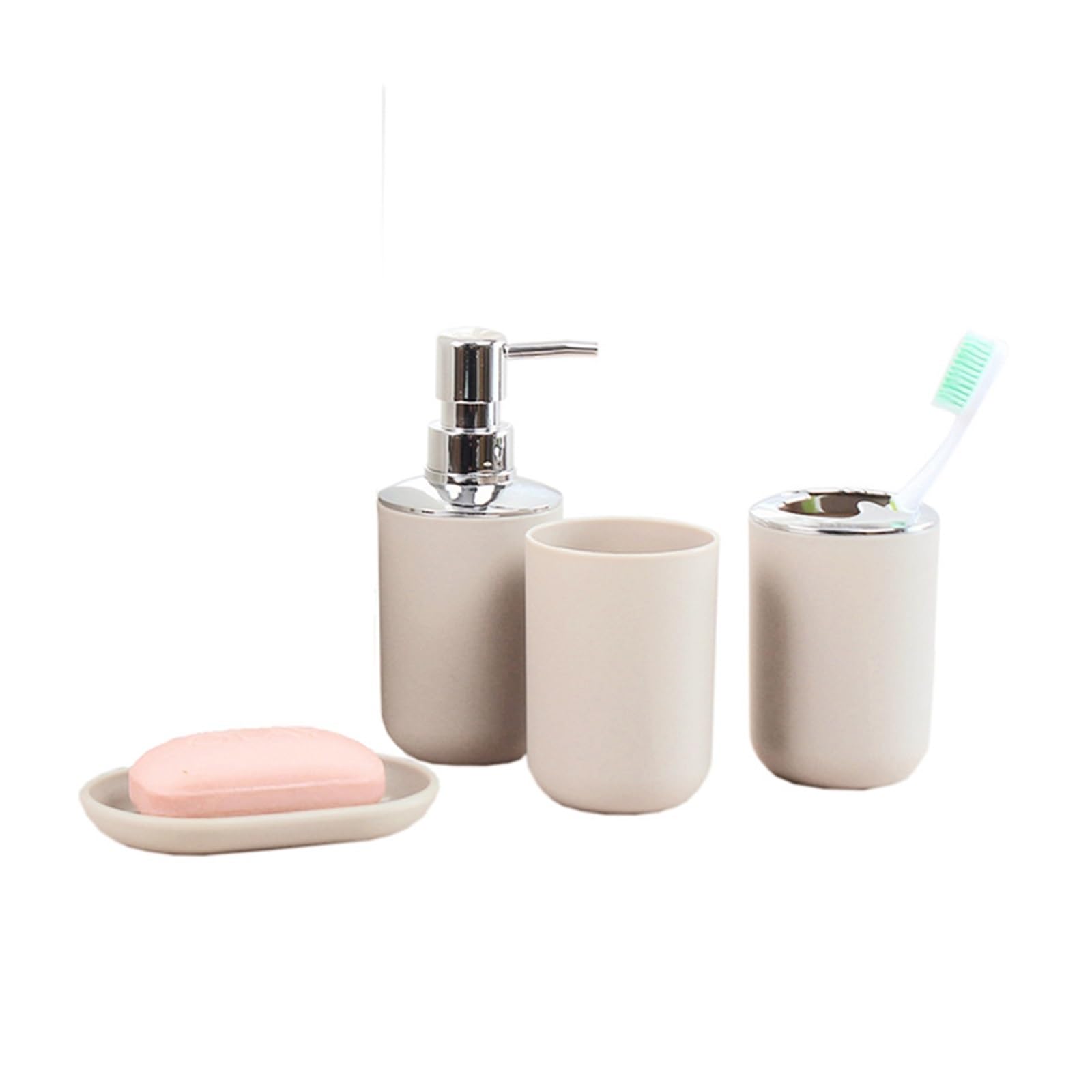 Badezimmer Set 4-teiliges Luxus-Badezimmer-Zubehör aus Kunststoff, Zahnbürstenhalter, Tasse, Seifenspender, Schüssel, Toilettenhalter, Pumpflasche, Tasse, Badezimmer-Set Badezimmer Set Akazie(Apricot)