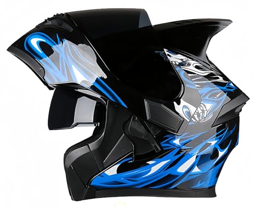 Modularer Klapphelm, ECE-zugelassener Motorrad-Integrierter Helm mit Doppelvisier, Integral-Motorradhelm, Roller-Motorradhelm, Antibeschlag-Doppelspiegel, Herren-Damen-Helm B,XXXL65-66CM