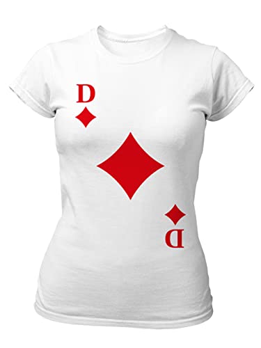 clothinx Damen Slim T-Shirt Karo Dame Karneval, Fasching Spielkarten Kostüm Weiß Größe XL