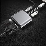 Ovegna PL001 USB-Hub 11 in 1, Aluminium Alloy ABS, Adapter USB C auf HDMI 4K, VGA, PD 100 W, 4 USB-Ports 3/2, SD-Kartenleser & Micro SD, RJ45, USB-C-Dock für Tablet, MacBook/Air, Laptop Ovegna PL004 : 4 en 1