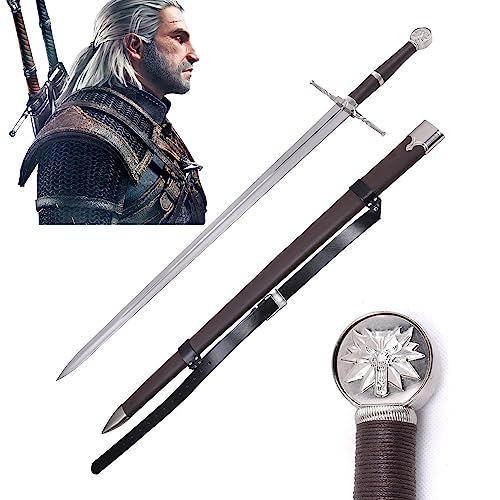 LQSMX sword Wild Hunt Cosplay Schwert Weißer Wolf Schwert Zweihändiges Schwert 126 cm Katana Hand geschmiedet Damaskus Stahl Stahl/Edelstahl/scharf (Edelstahl 4)