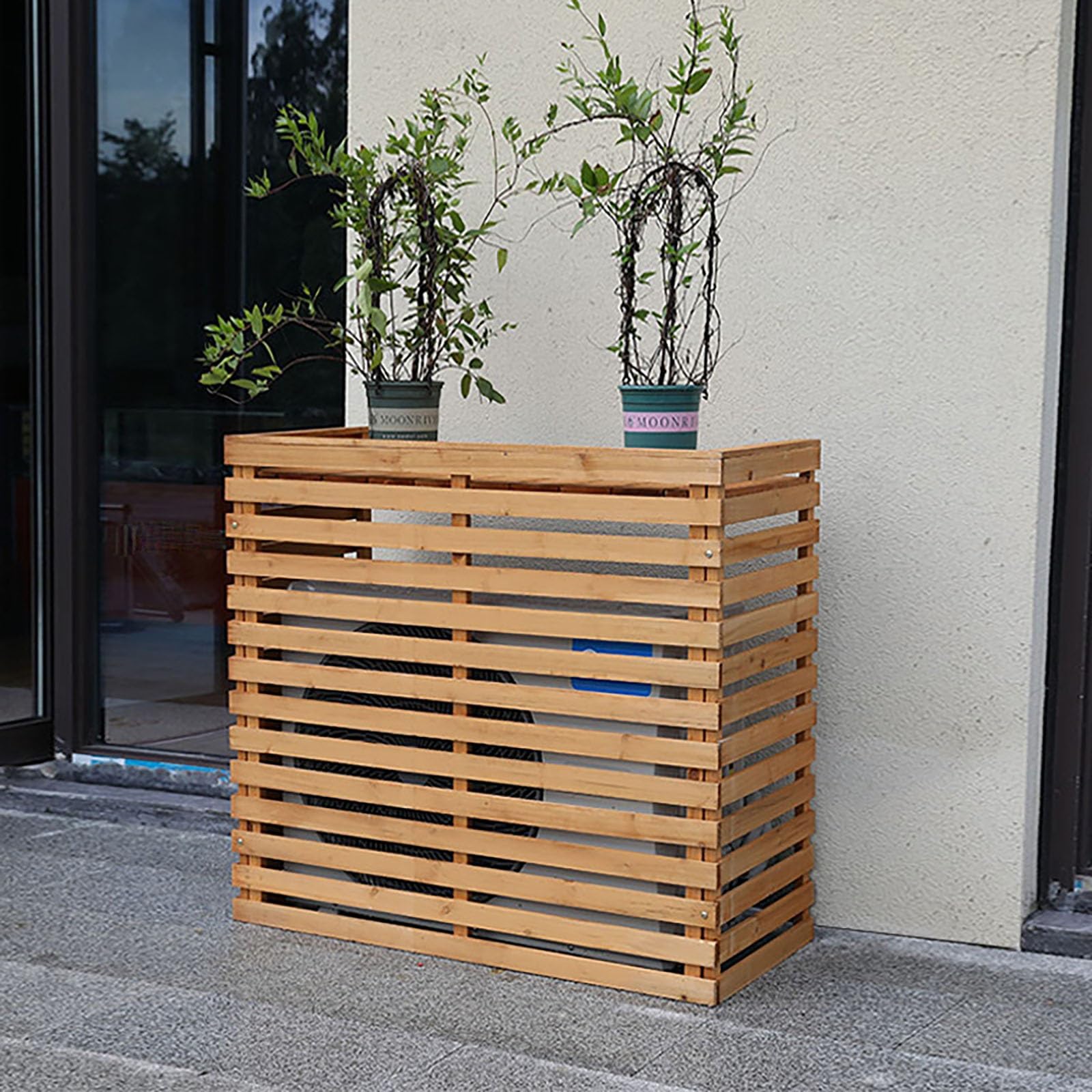 Klimaanlage Abdeckung, Sichtschutz Dekorative für Außengerät aus Holz, Sonnenschutz Verkleidung Zaun für Outdoor Wärmepumpe Wärmepumpen Klimagerät Außenklimaanlage Garten(Rosewood color,120*60*105Cm)