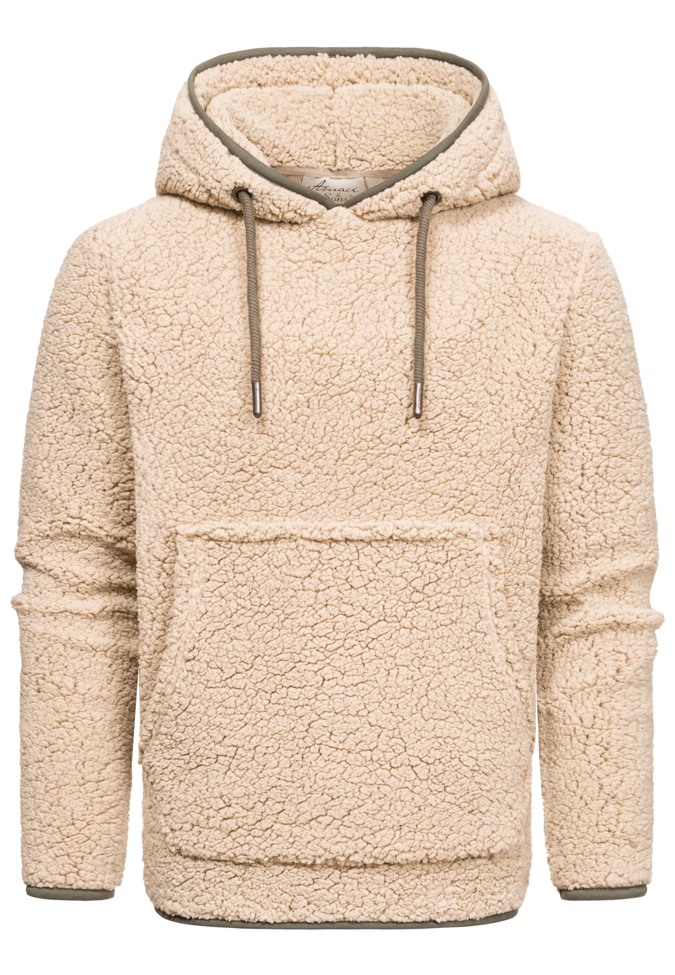 Amaci&Sons Herren Kapuzenpullover Teddyfell Teddy Sweatjacke Plüsch Hoodie Pullover Sweatshirt 4068 Beige L