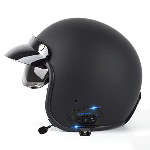 Open-face Motorradhelm, Bluetooth 3/4 Halbmoped Helm, Vintage Style Klapp Jethelm mit Versenkbarer Innenscheibe für Herren Damen, Ece/dot Zertifizierung,B,M