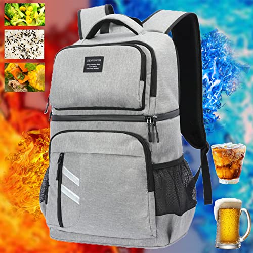 XIUWOUG 33L Kühltasche Gross, Kaltes Bier Picknick Rucksack Mit Kühlfach, Picknickkorb 2-4 Personen, Wasserdichten Ultraleicht Rucksäcke Damen Herren Cooler Bag Für Camping, BBQ, Wandern (Grau)