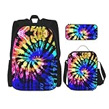 WURTON Exotic Tribe Tie Dye Style Print Trendy Rucksack Taschen Lunchbox und Federmäppchen 3 in 1 Verstellbarer Rucksack Set, Schwarz, Einheitsgröße, Schwarz , Einheitsgröße