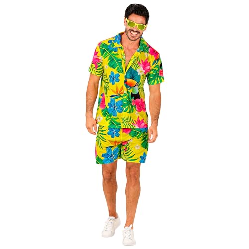 W WIDMANN MILANO Party Fashion - Hawaii Outfit, kurzarm Hemd und Shorts, Blumen, Aloha, Strand Party, Verkleidung