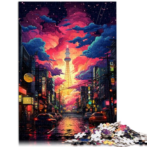 Puzzle, farbenfrohes psychedelisches Neon-Puzzle mit Tokio-Stadtmotiv, 1000 Teile, Holzpuzzle, Lernspiele für Zuhause, DIY-Spielzeug, 1000 Teile (50 x 75 cm)