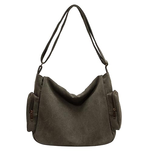 ohodhmnu Damen Tragetasche, Vintage Canvas College Crossbody Tasche für Damen Herren Modische Schultertaschen mit geräumigem Innenraum, grün, No pendant