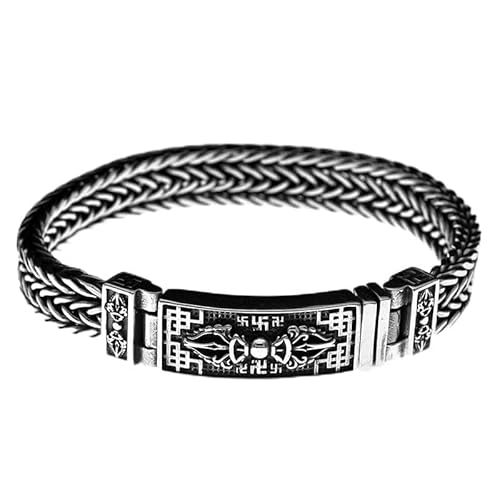 VOYADE Herren S925 Sterling Silber Buddhistisches Vajra Armband, Gothic Vintage Thai Silber Tibetisch Buddhistisches Amulett Armband Geschenk,Silber,21cm