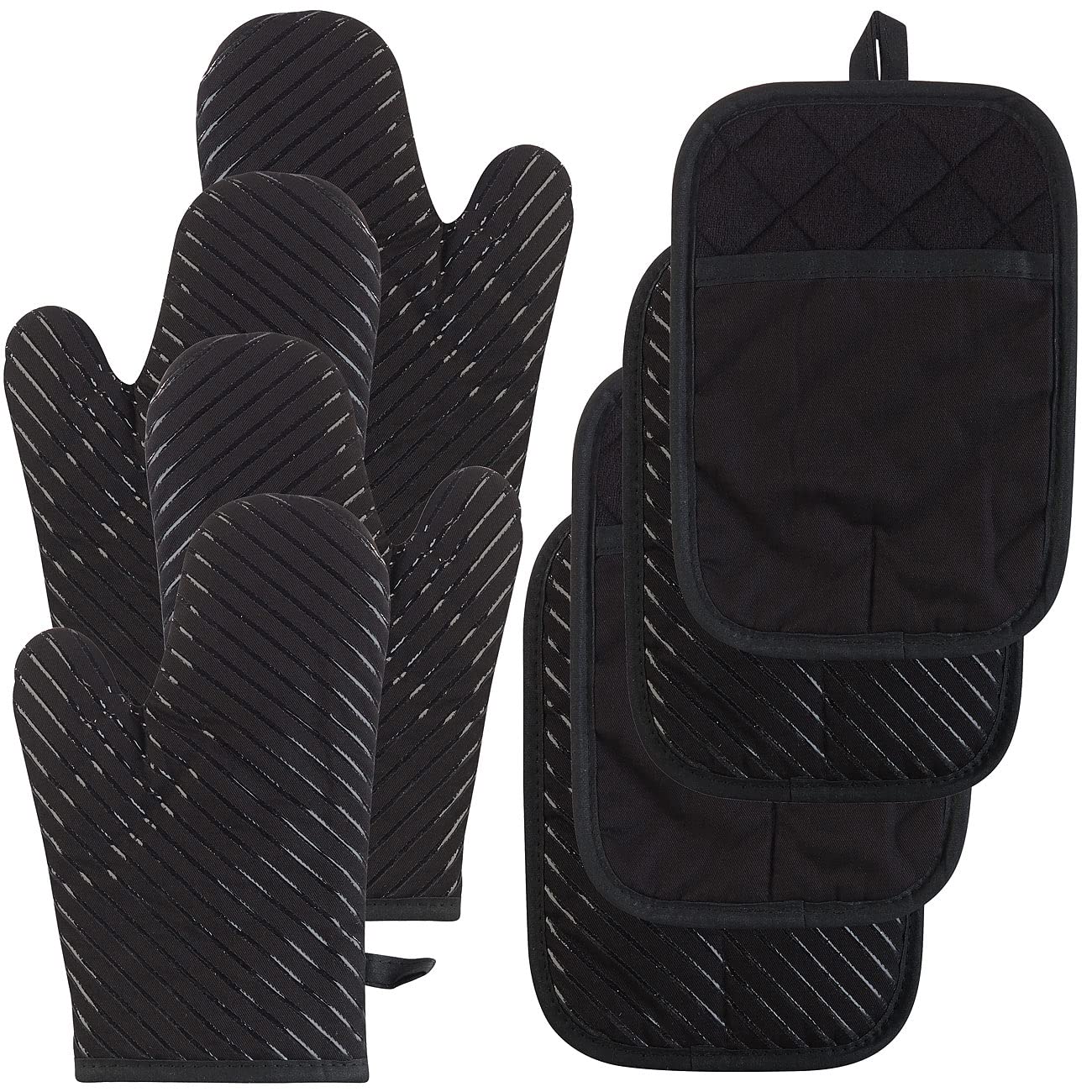 Rosenstein & Söhne Topflappen Handschuhe: 8er-Set Silikon-Anti-Rutsch-Ofenhandschuhe & XL-Topflappen, bis 240 °C (Ofen-Handschuh, Ofenhandschuhe hitzebeständig, Backofen)