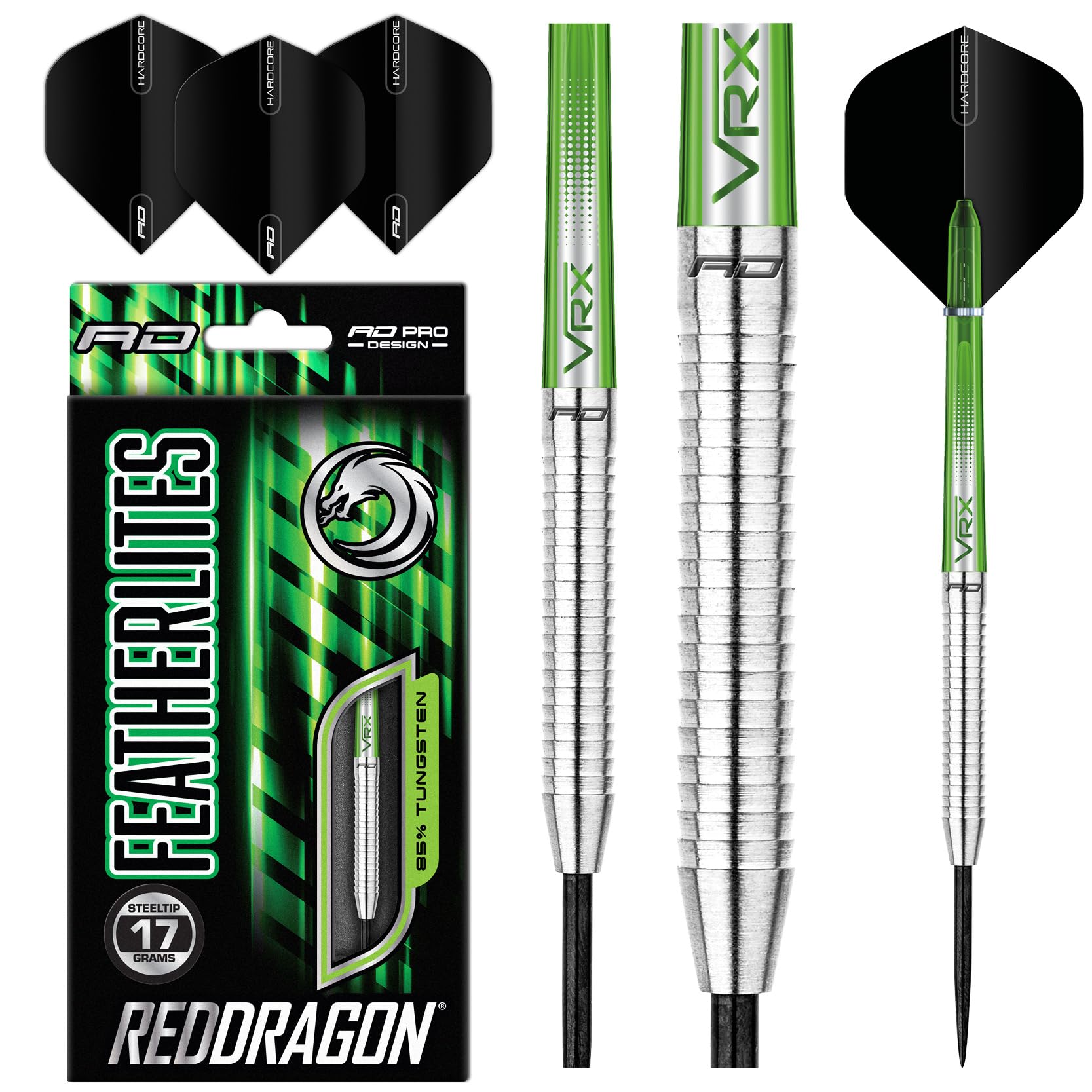 RED DRAGON Featherlite 2: 17g Tungsten Darts Set mit Flights und Schäfte