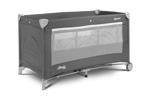 CARETERO Basic Plus Baby Reisebett mit Matratze 120x60 cm - Faltbares Reisebett für Babys bis 15 kg - Ab Geburt bis 4 Jahre - Inkl. Transporttasche - Graphit