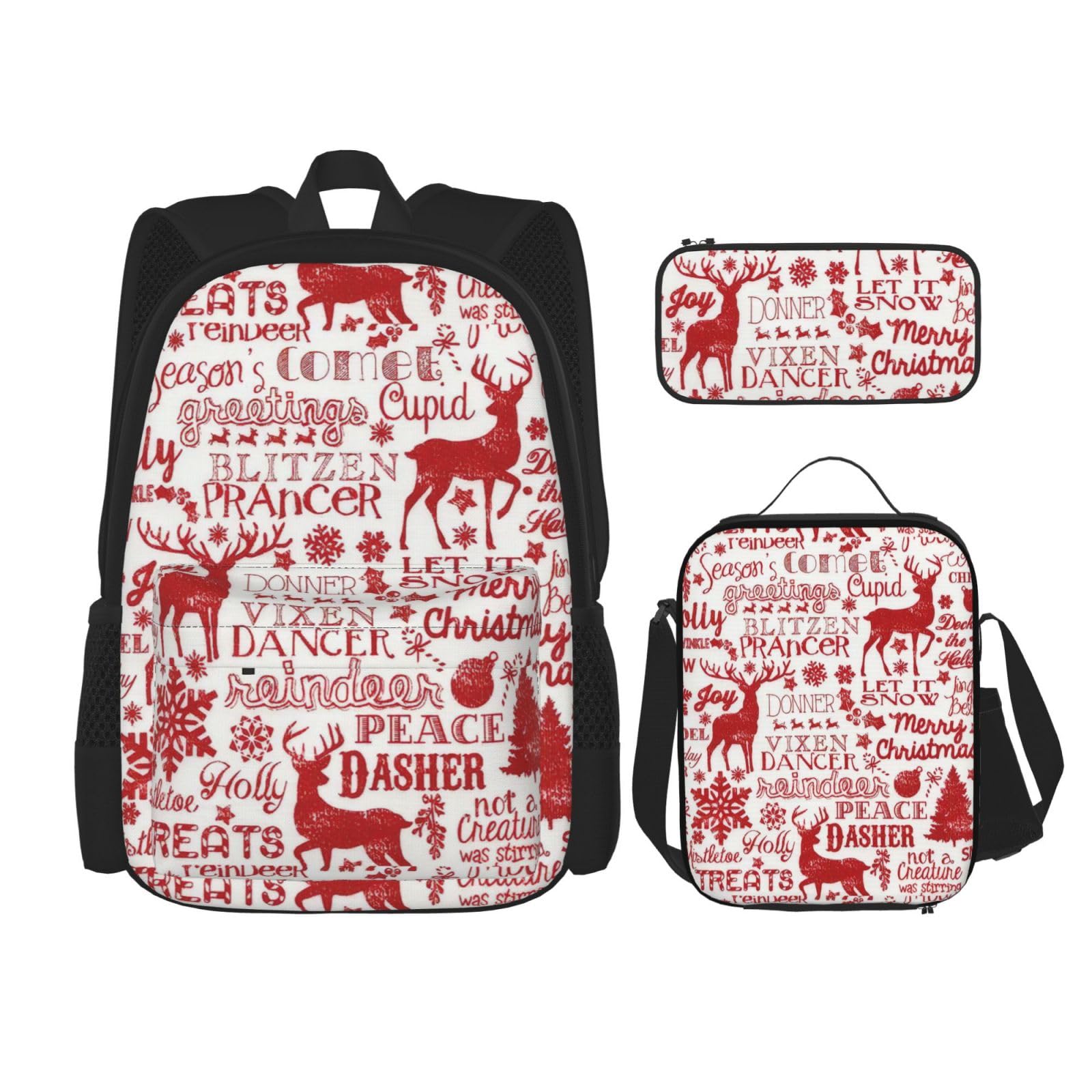 WURTON Animal Wilderness 3-in-1-Sets, lässig, verstellbar, Schulter-Rucksack, Lunch-Tasche, Federmäppchen, Tasche, Schwarz, Einheitsgröße, Schwarz , Einheitsgröße