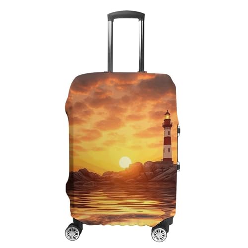 CSGJMYGS Reisegepäckabdeckung, elastisch, waschbar, modisch, kratzfest, 3D-Basketballkoffer-Schutz, passend für 45,7 - 81,3 cm Gepäck, Leuchtturm im Sonnenuntergang, XL