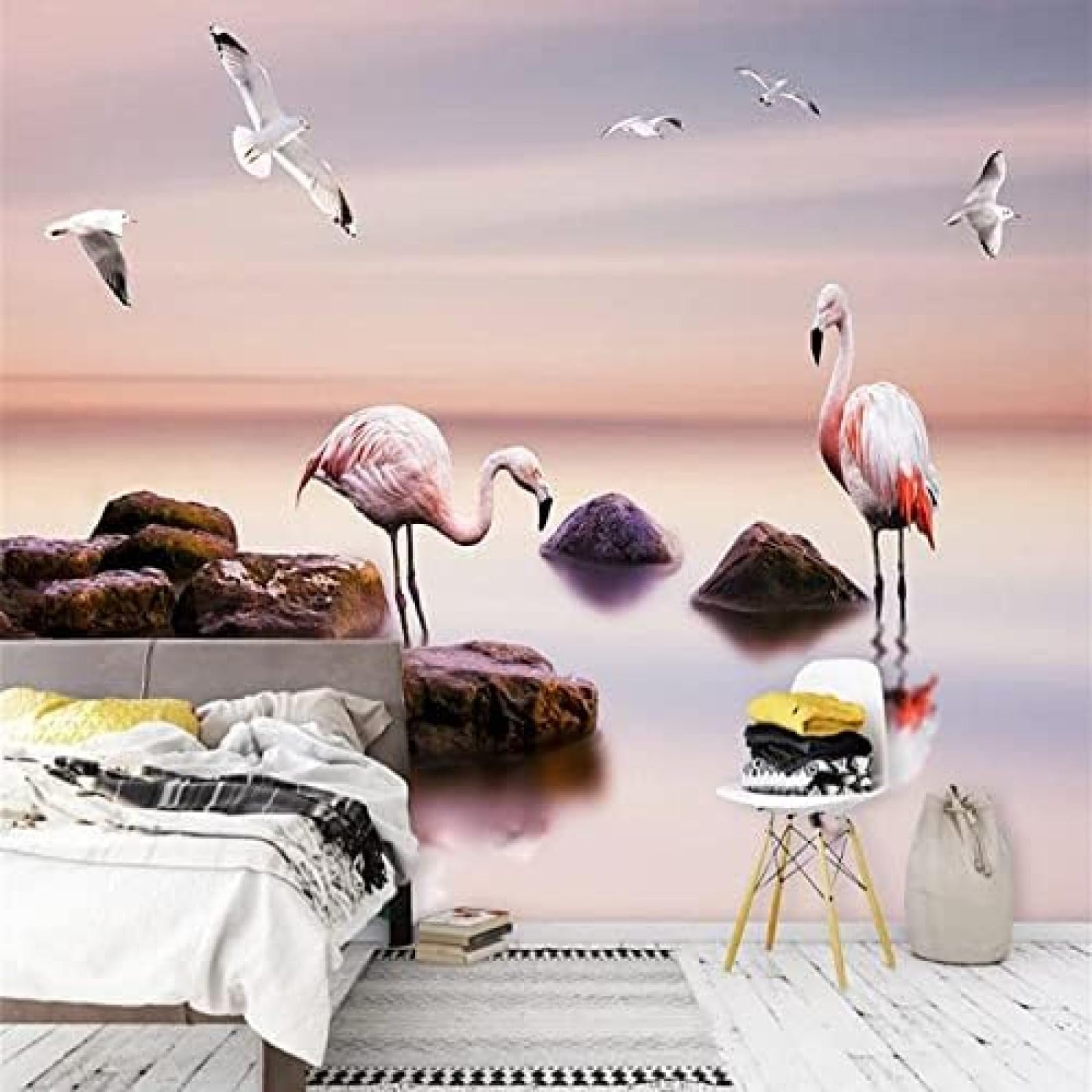 XLMING See See Flamingo Szenerie 3D Tapete Wohnzimmer Sofa Schlafzimmer Esszimmer Home Dekoration Wand-430cm×300cm