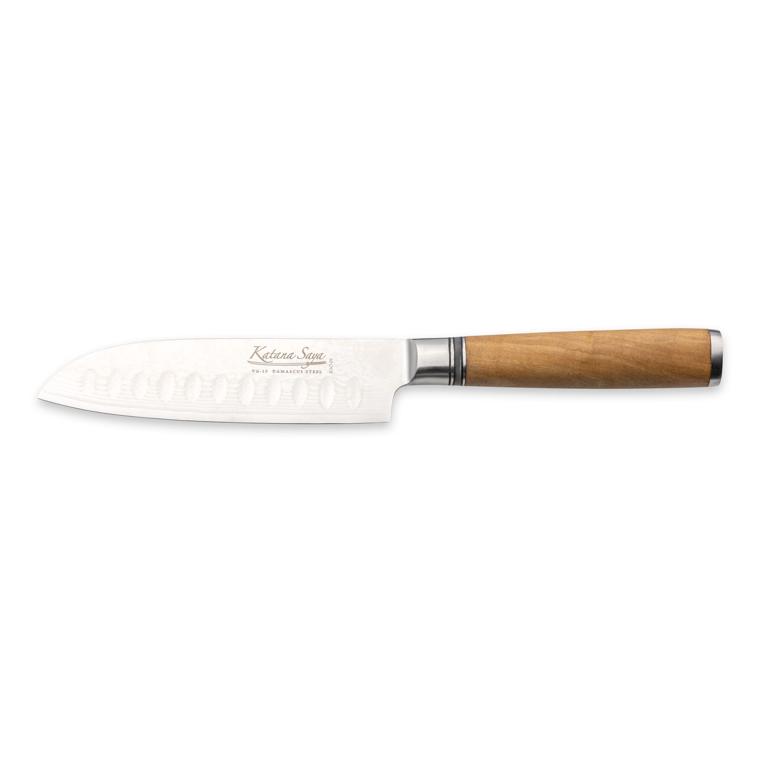 Katana Saya 12 cm Santoku Messer, 67-lagiger VG-10 Damaszenerstahl, Griff aus Olivenholz