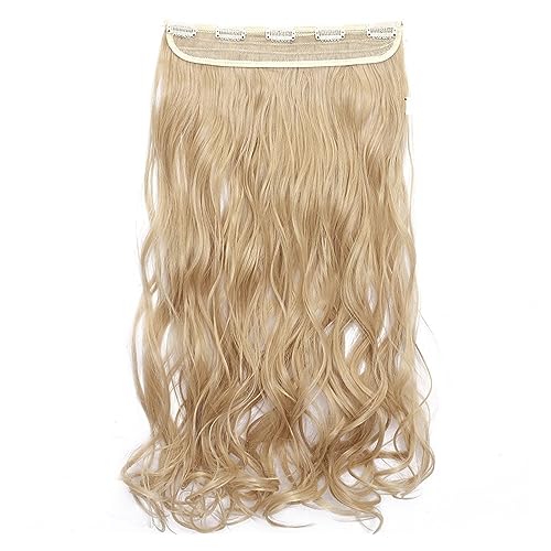 Clip-in-Haarverlängerungen Synthetische Haarverlängerungen, 24-Zoll-Haarverlängerungen, lange gewellte Damen-Clip-in-Haarverlängerungen in einem Stück, Schwarzbraun, Fake-Clip-Haarteil for Frauen Clip