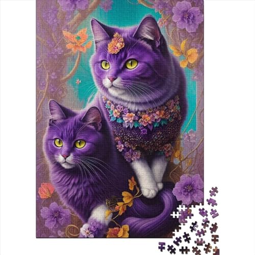 Fantasie-Katze-Puzzle aus Holz, Puzzle für Erwachsene und Jugendliche, Lernspiel für Erwachsene und Kinder, 52 x 38 cm