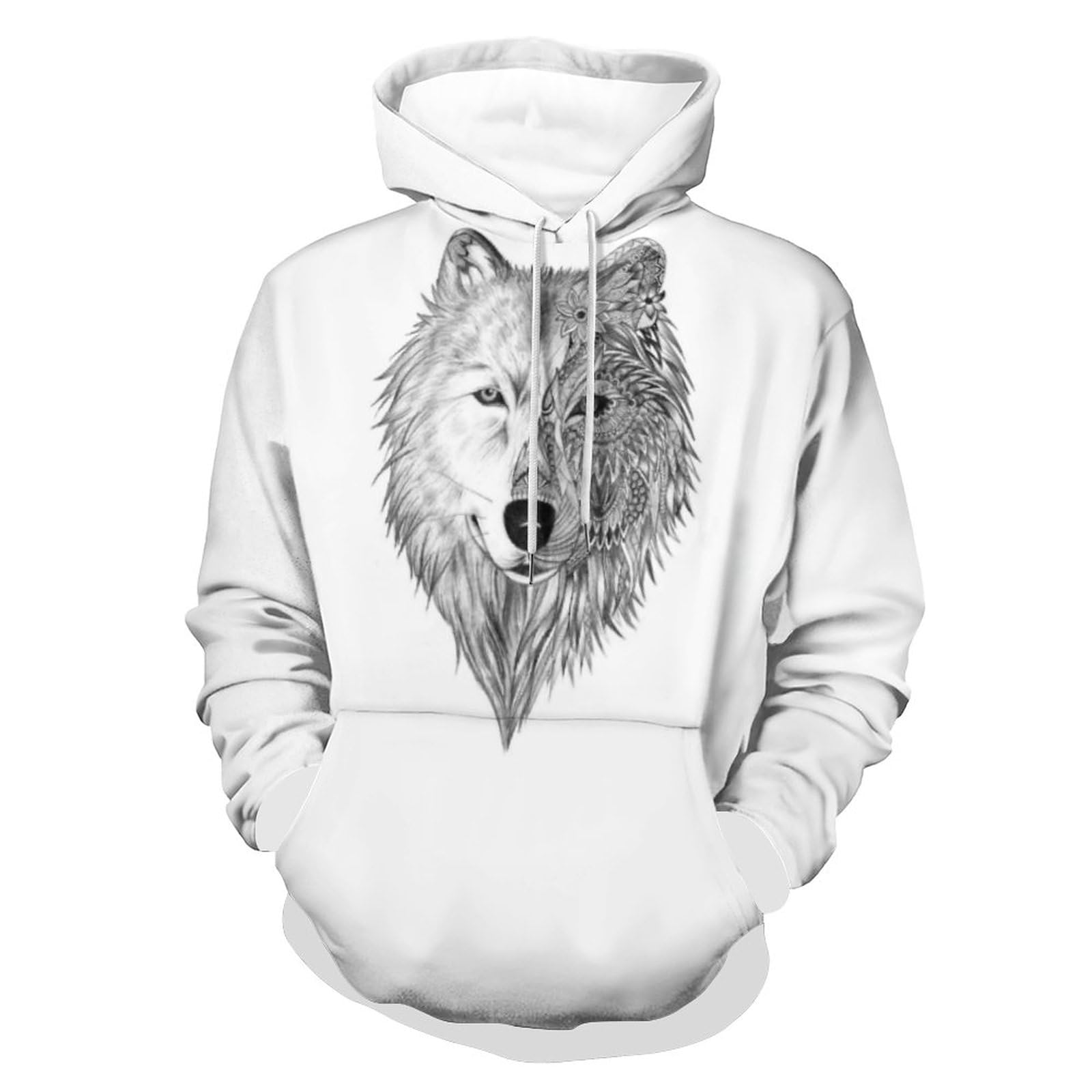 HABXNJF Kapuzen-Sweatshirt, grauer Wolf-Hoodie, modischer Kapuzenpullover mit Tasche für Herren und Damen, Grauer Wolf, XXL