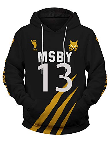 QYIFIRST Unisex 3D Druck Anime Kapuzenpulli Hoodie MSBY Black Jackal Volleyball Club Atsumu Miya No.13 Cosplay Kostüm Adult Schwarz L (Chest 110cm)