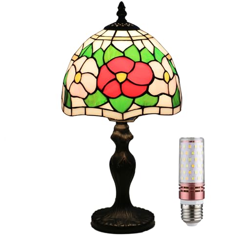 Uziqueif Tiffany Lampe, 8 Zoll tischlampe Vintage, Handcraft Stained Glass lamp, Tischlampen für Schlafzimmer Nachttischlampe Arbeitszimmer Office, Mit Birne,W