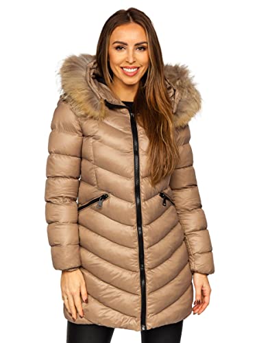 BOLF Damen Winterjacke Parka Wintermantel Lange Daunenjacke Steppjacke mit Kunstfell Kapuze Puffermantel Sportjacke Warm Freizeit Outdoor Casual Style M688 Braun L [D4D]