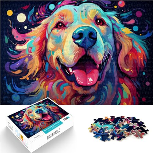 Puzzlespiel Bunte Psychedelie der Golden Retriever, 1000-teiliges Premium-Puzzle aus Holz mit passendem Poster und Wissensblatt, 1000 Teile (50 x 75 cm)