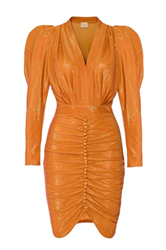 Swing Fashion Women's Laura Rose Damen Glitzerkleid | Elegantes Festliches Partykleid | Sommerkleid | Abendkleid | Cocktailkleider | Bodycon Kleid | Sexy | V-Ausschnitt | Langarm | Orange | 34, XS